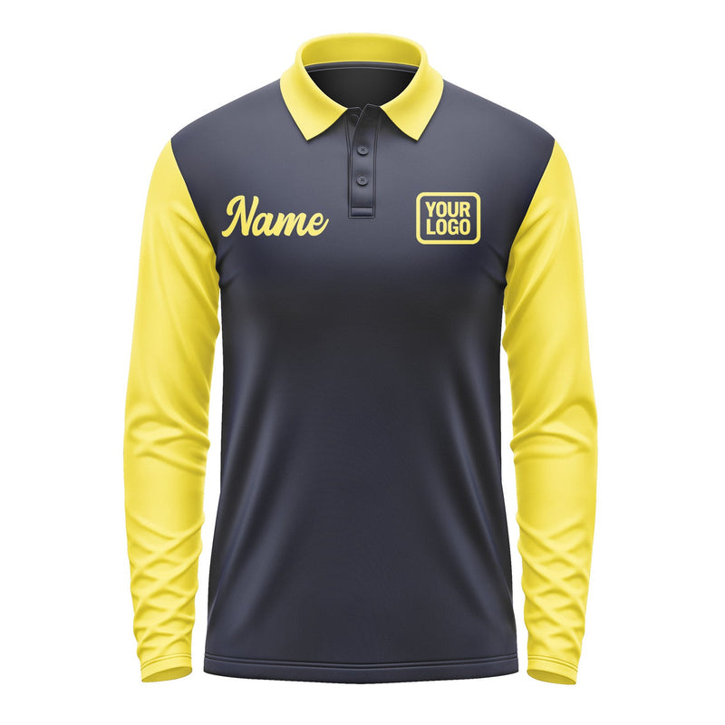Custom Navy Light Yellow Long Sleeve Polo Shirt Pl112626B126