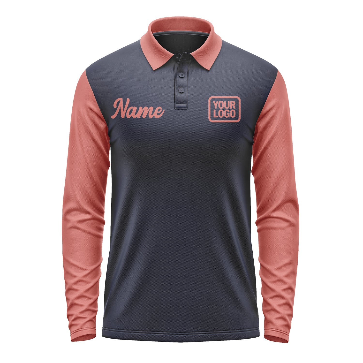Custom Navy Copper Rose Long Sleeve Polo Shirt Pl112929B129