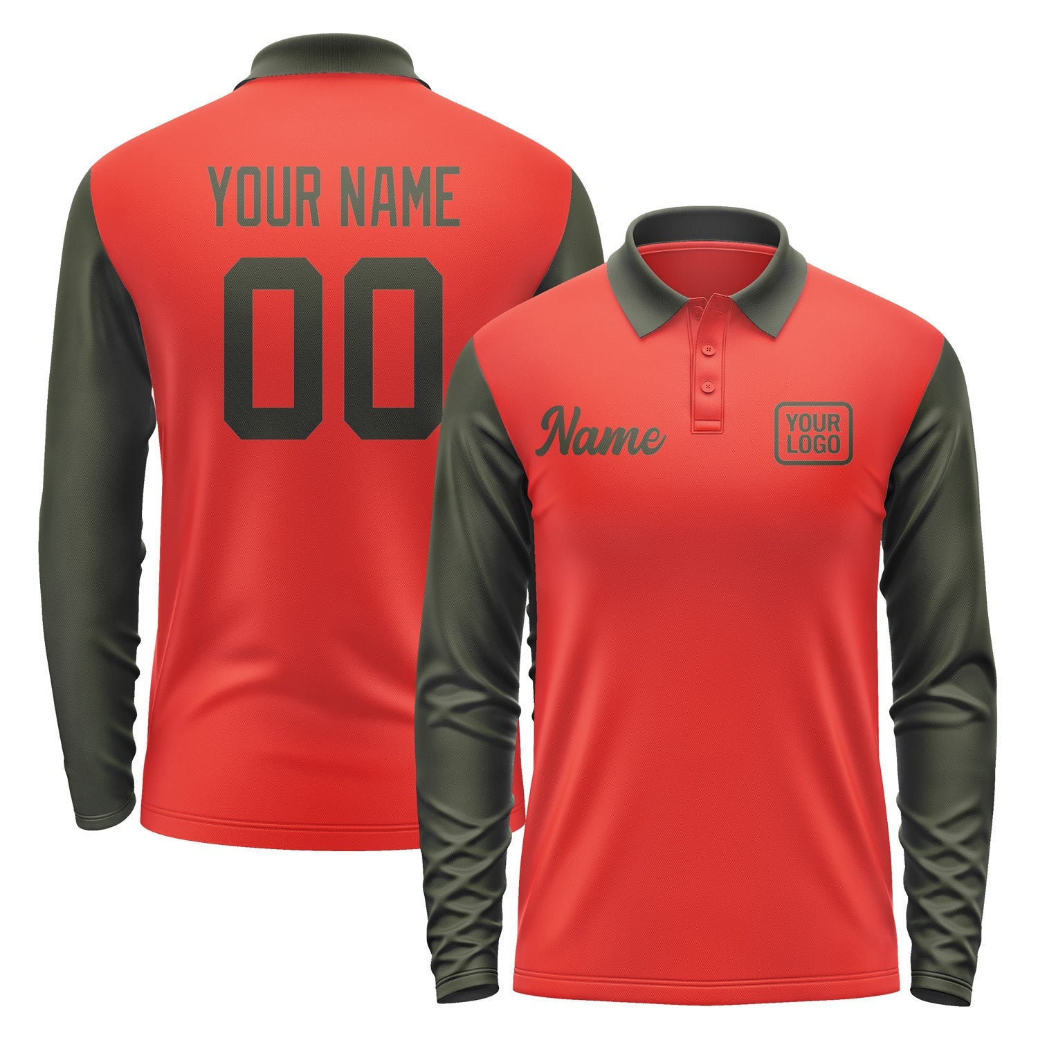 Custom Orange Red Olive Long Sleeve Polo Shirt Pl120202B102