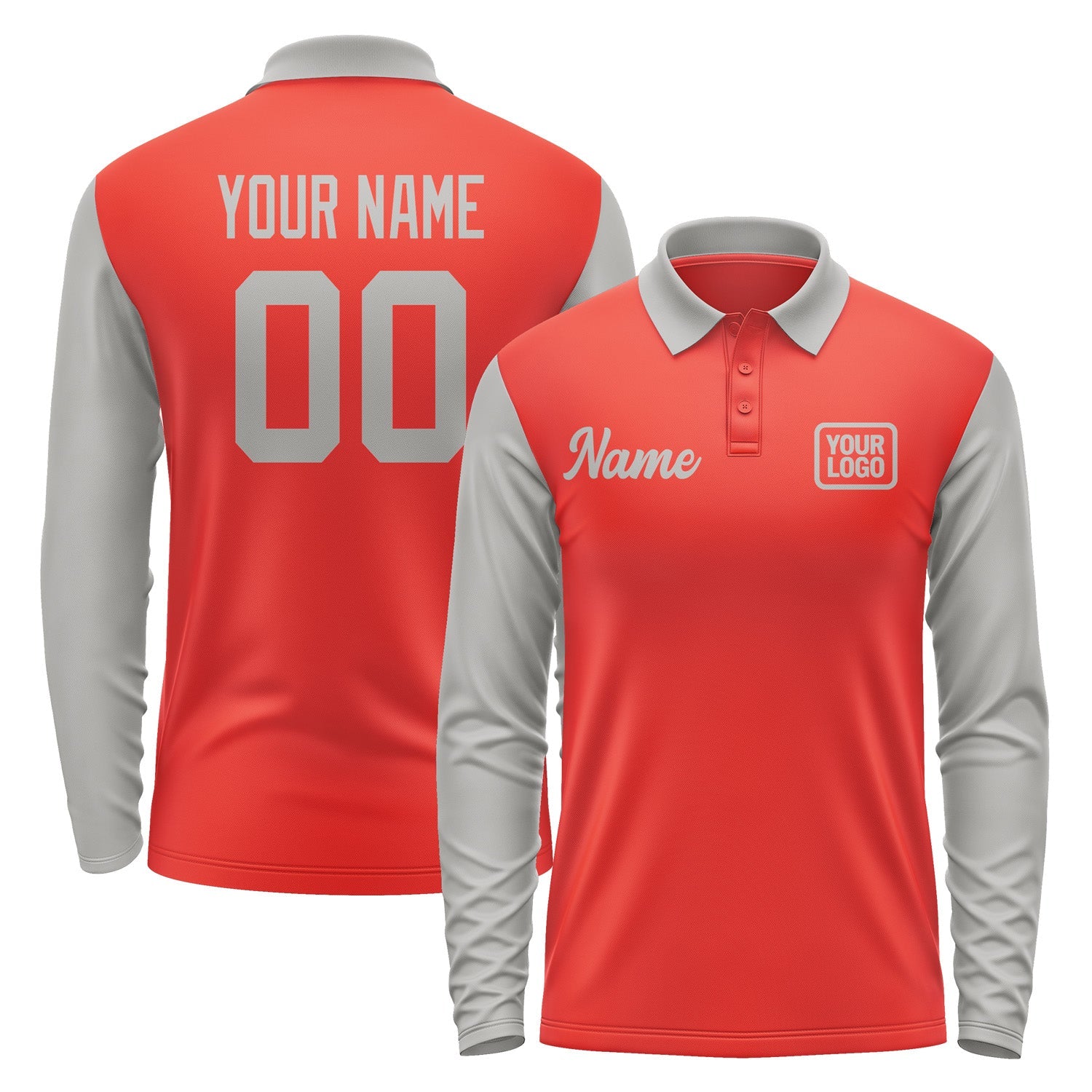 Custom Orange Red Gray Long Sleeve Polo Shirt Pl120404B104