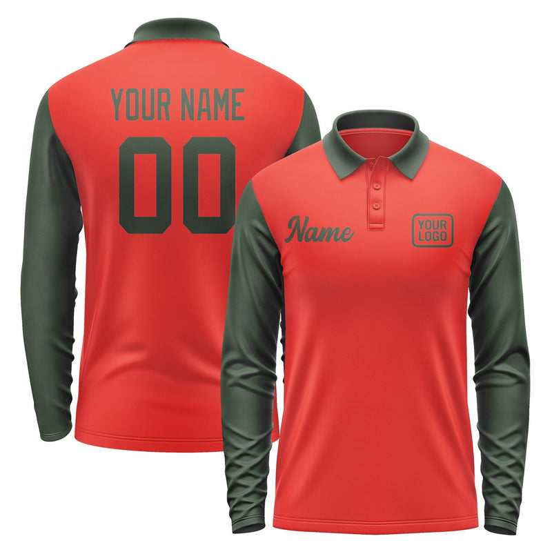 Custom Orange Red Dark Green Long Sleeve Polo Shirt Pl120606B106