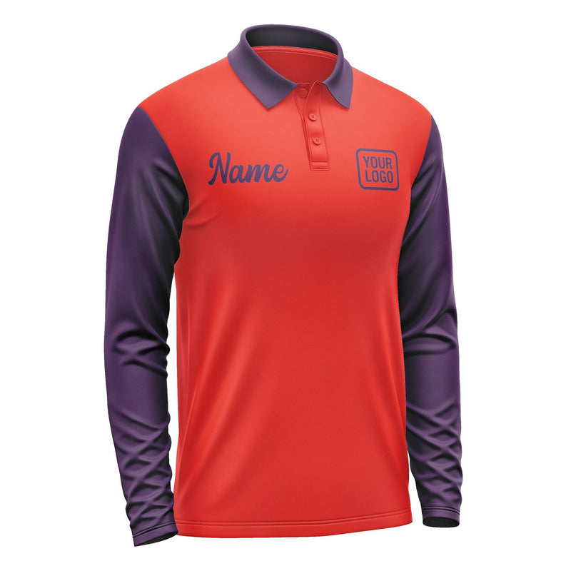 Custom Orange Red Purple Long Sleeve Polo Shirt Pl120707B107