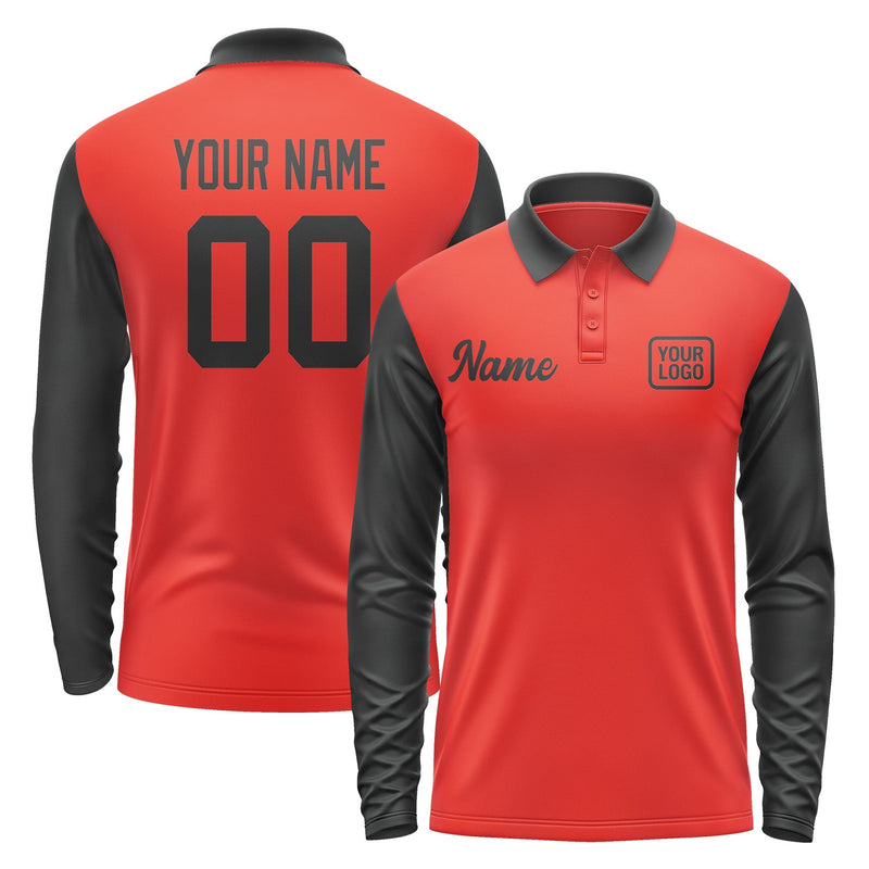 Custom Orange Red Black Long Sleeve Polo Shirt Pl121717B117