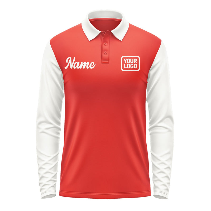 Custom Orange Red White Long Sleeve Polo Shirt Pl121818B118