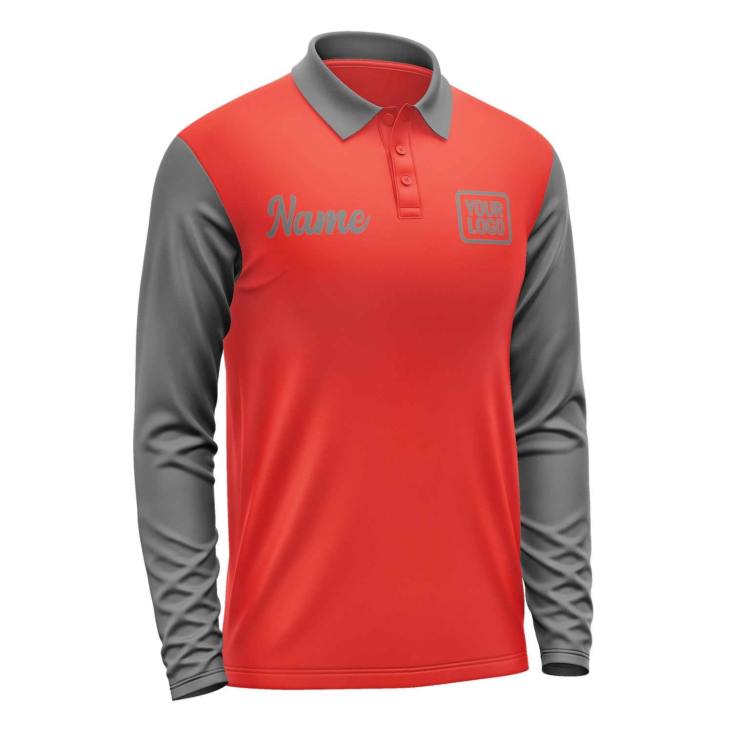 Custom Orange Red Dark Grey Long Sleeve Polo Shirt Pl122020B120