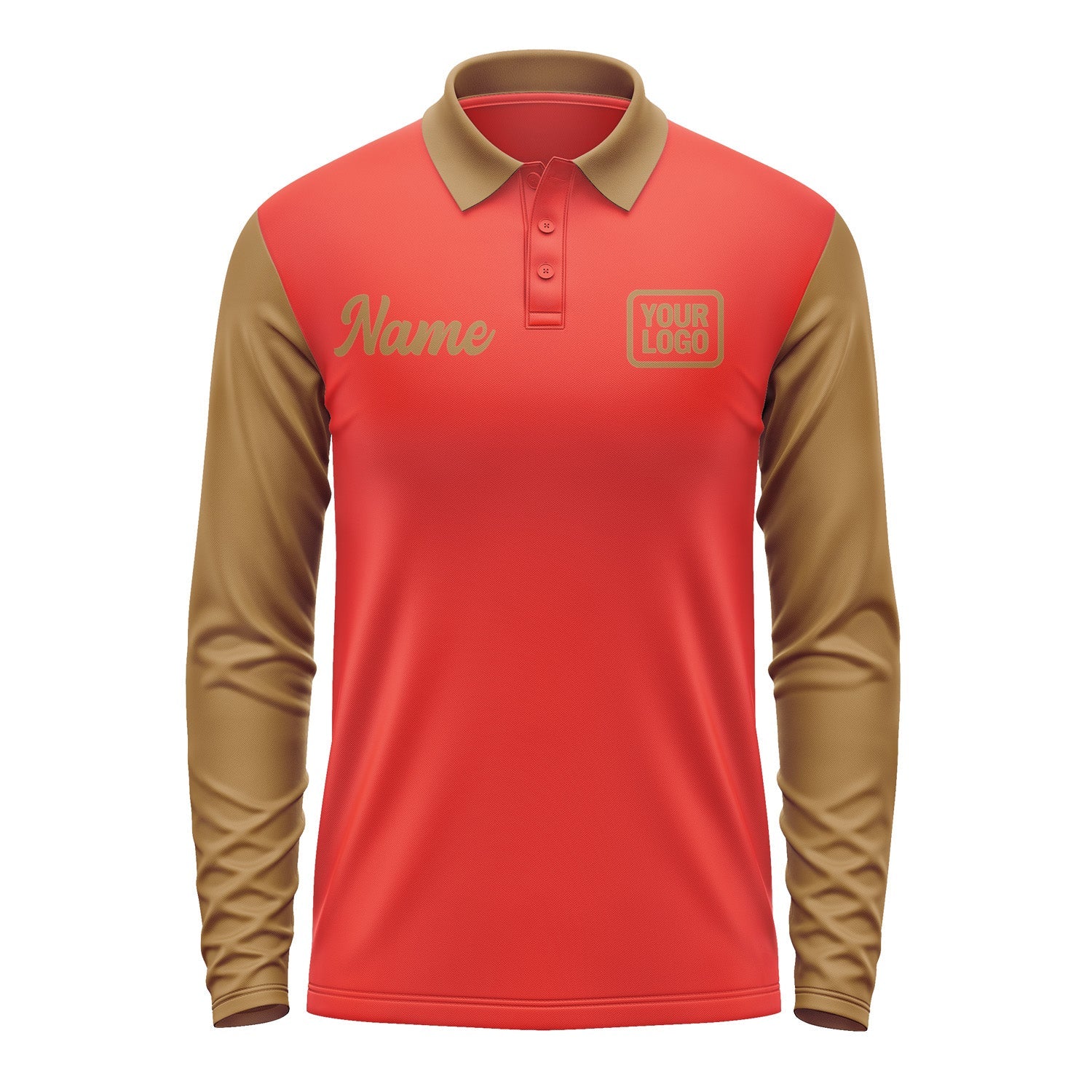 Custom Orange Red Khaki Long Sleeve Polo Shirt Pl122222B122