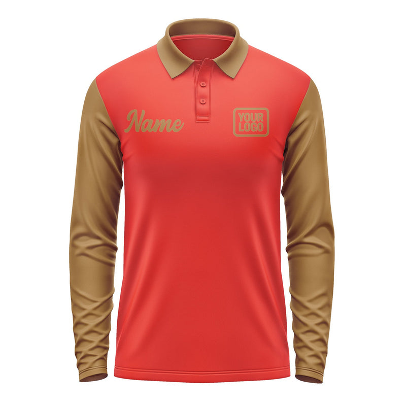 Custom Orange Red Khaki Long Sleeve Polo Shirt Pl122222B122