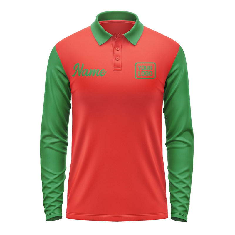 Custom Orange Red Emerald Green Long Sleeve Polo Shirt Pl122424B124