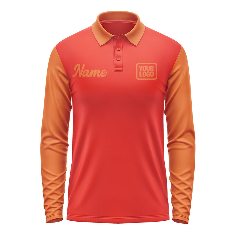 Custom Orange Red Orange Long Sleeve Polo Shirt Pl122828B128