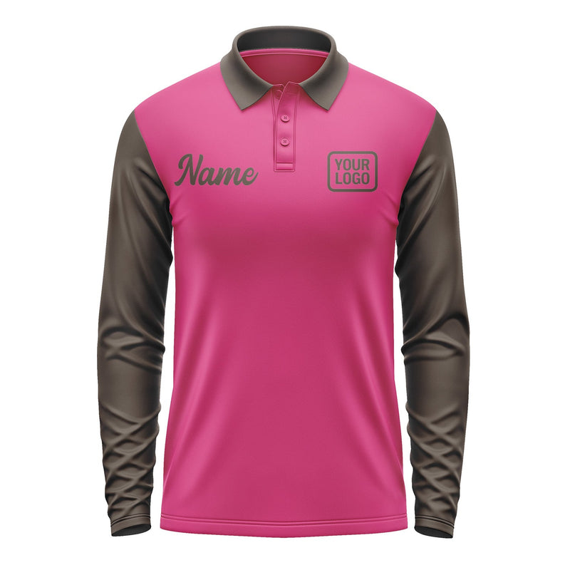 Custom Pink Brown Long Sleeve Polo Shirt Pl130101B101