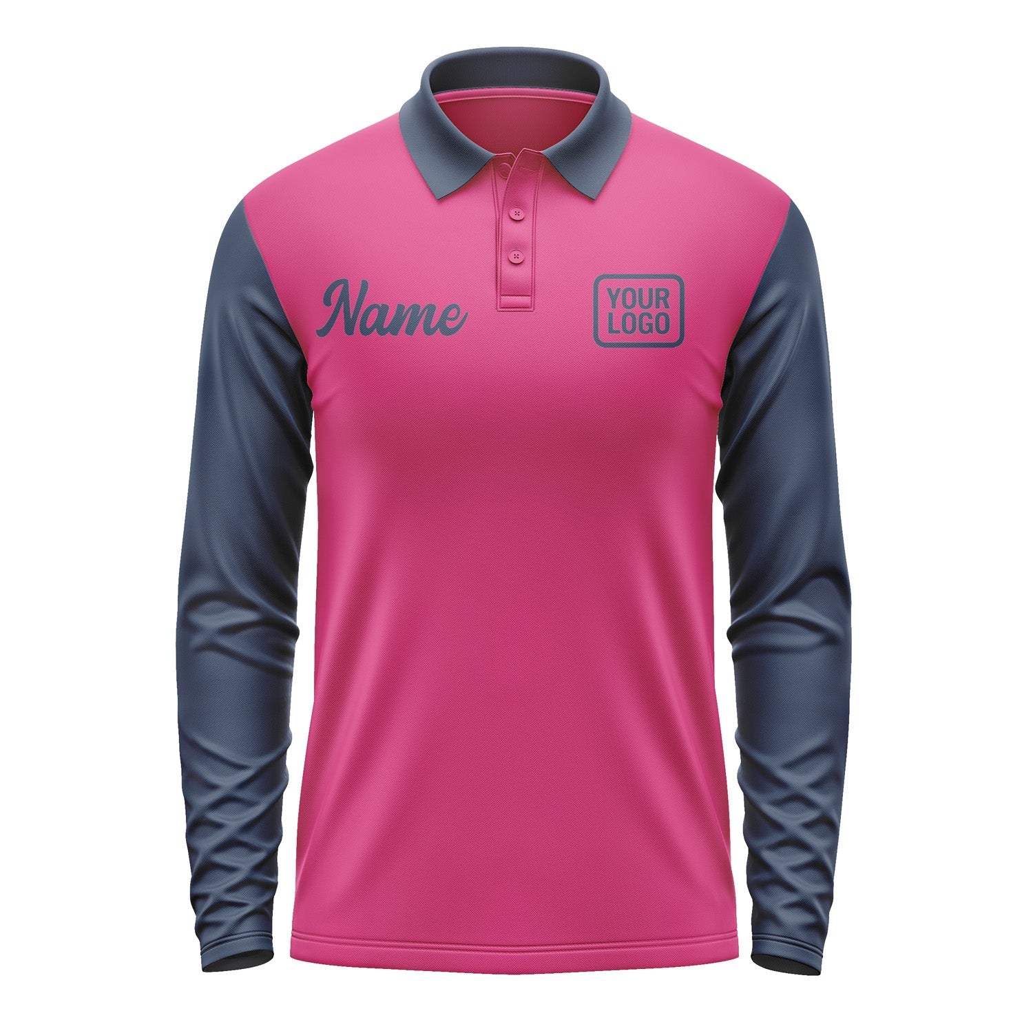 Custom Pink Blue Long Sleeve Polo Shirt Pl131010B110