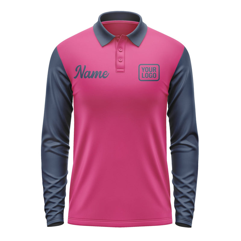 Custom Pink Blue Long Sleeve Polo Shirt Pl131010B110