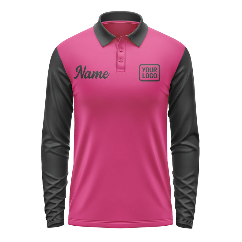 Custom Pink Black Long Sleeve Polo Shirt Pl131717B117