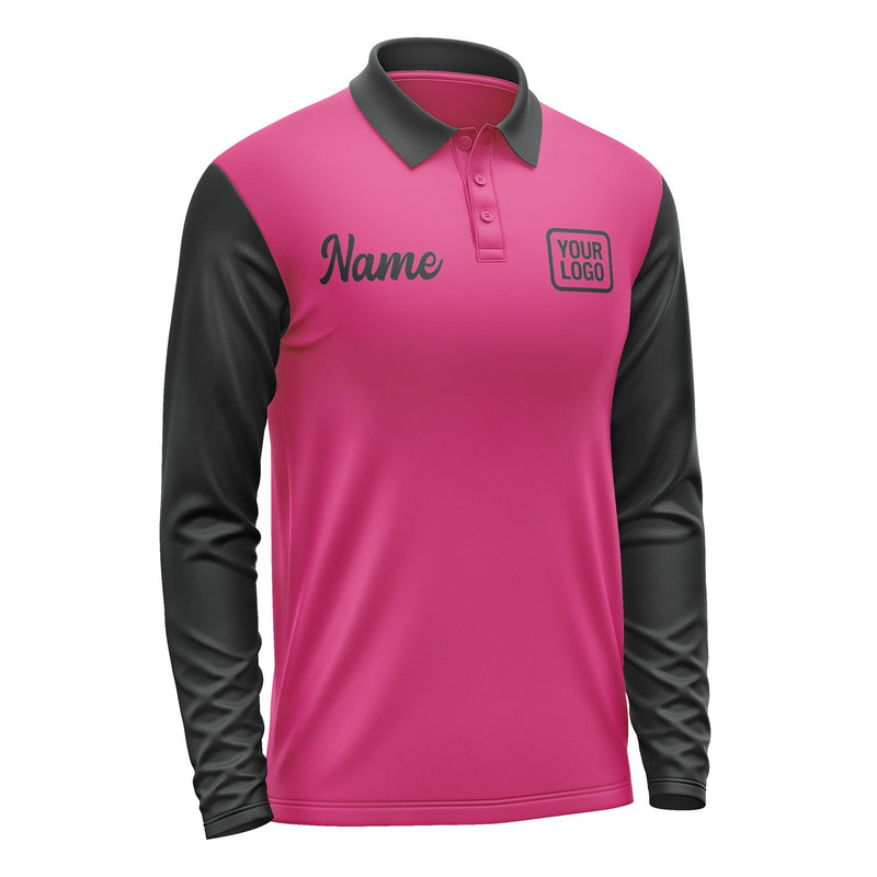 Custom Pink Black Long Sleeve Polo Shirt Pl131717B117