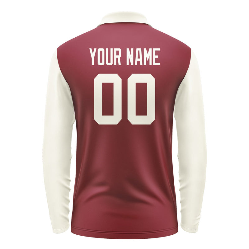 Custom Crimson Red Cream Long Sleeve Polo Shirt Pl150303B103