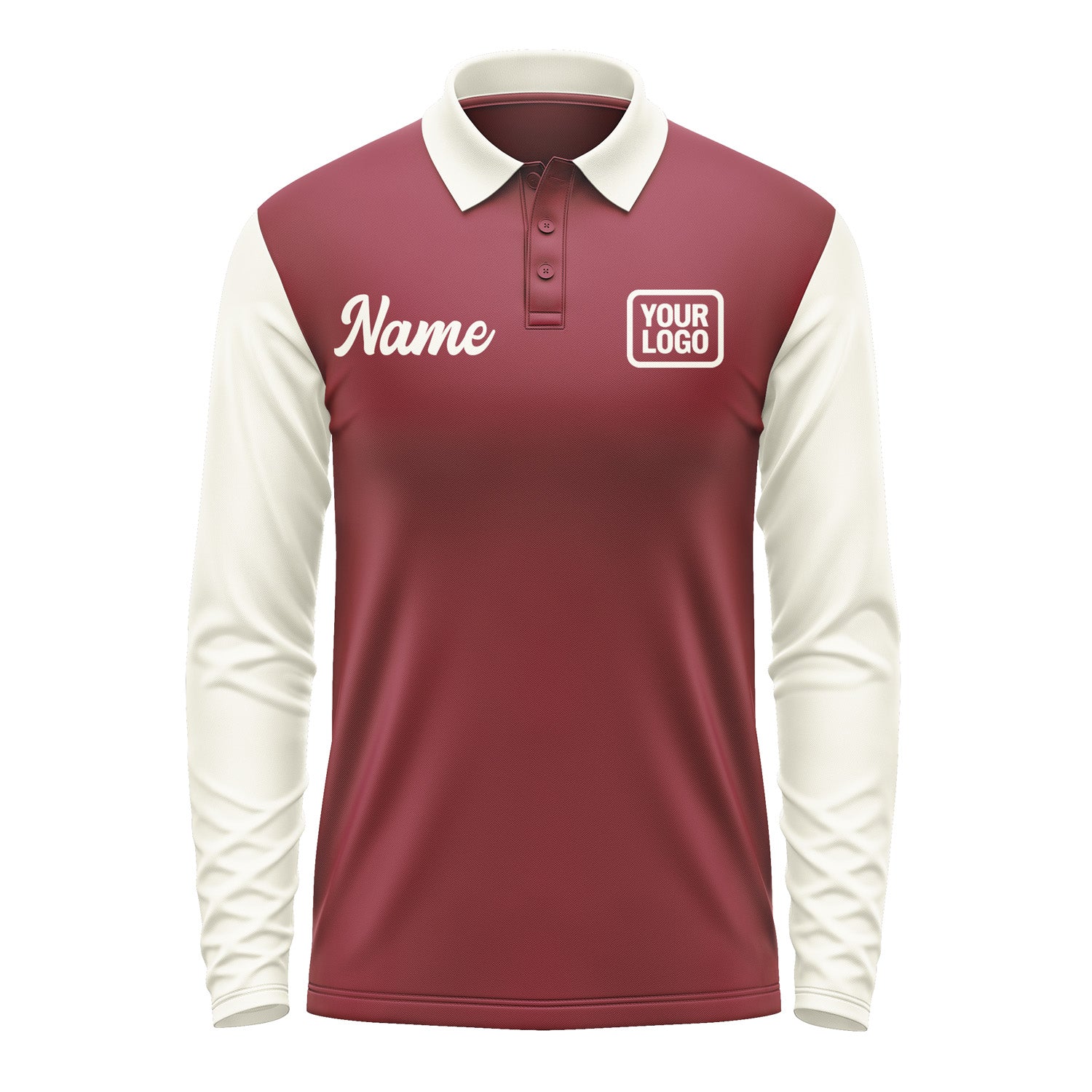 Custom Crimson Red Cream Long Sleeve Polo Shirt Pl150303B103