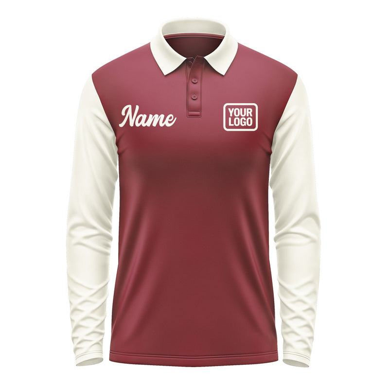Custom Crimson Red Cream Long Sleeve Polo Shirt Pl150303B103