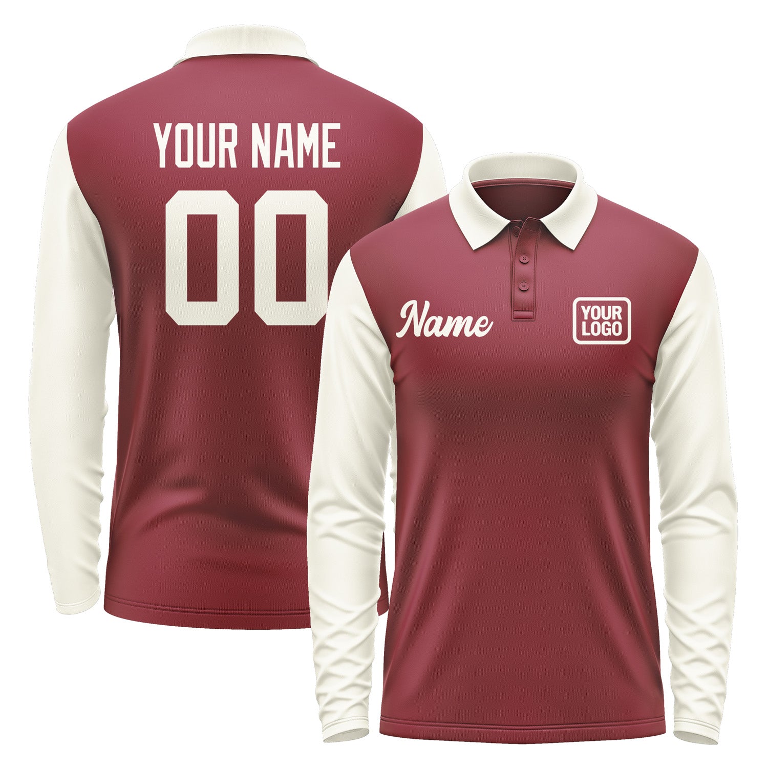 Custom Crimson Red Cream Long Sleeve Polo Shirt Pl150303B103