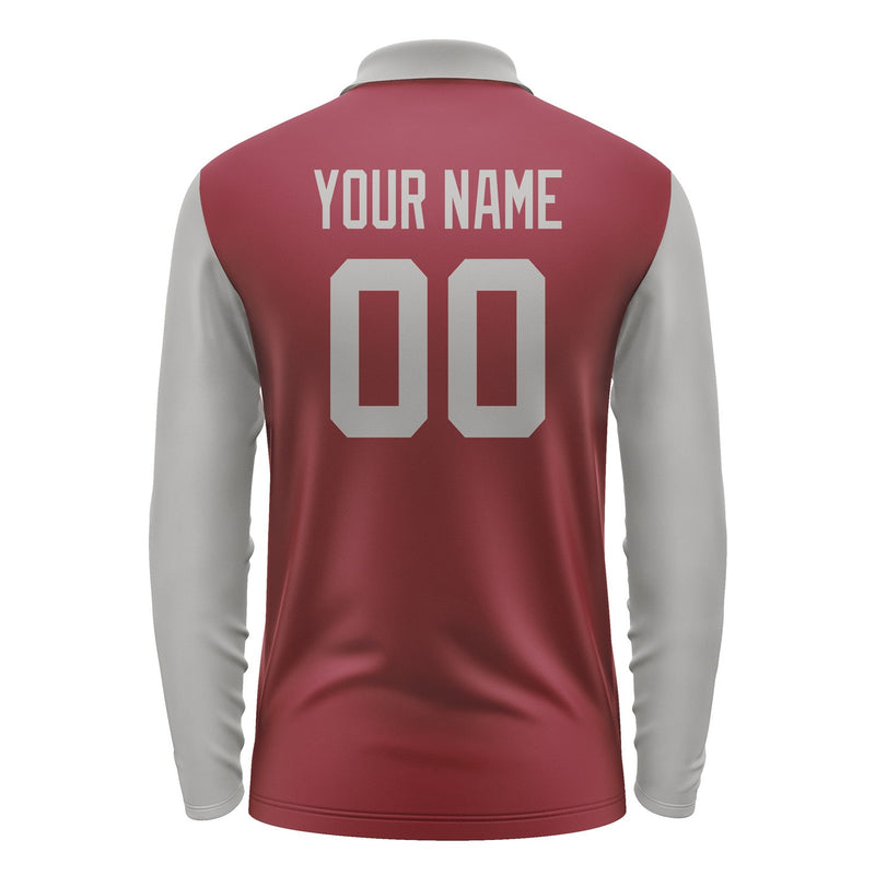 Custom Crimson Red Gray Long Sleeve Polo Shirt Pl150404B104
