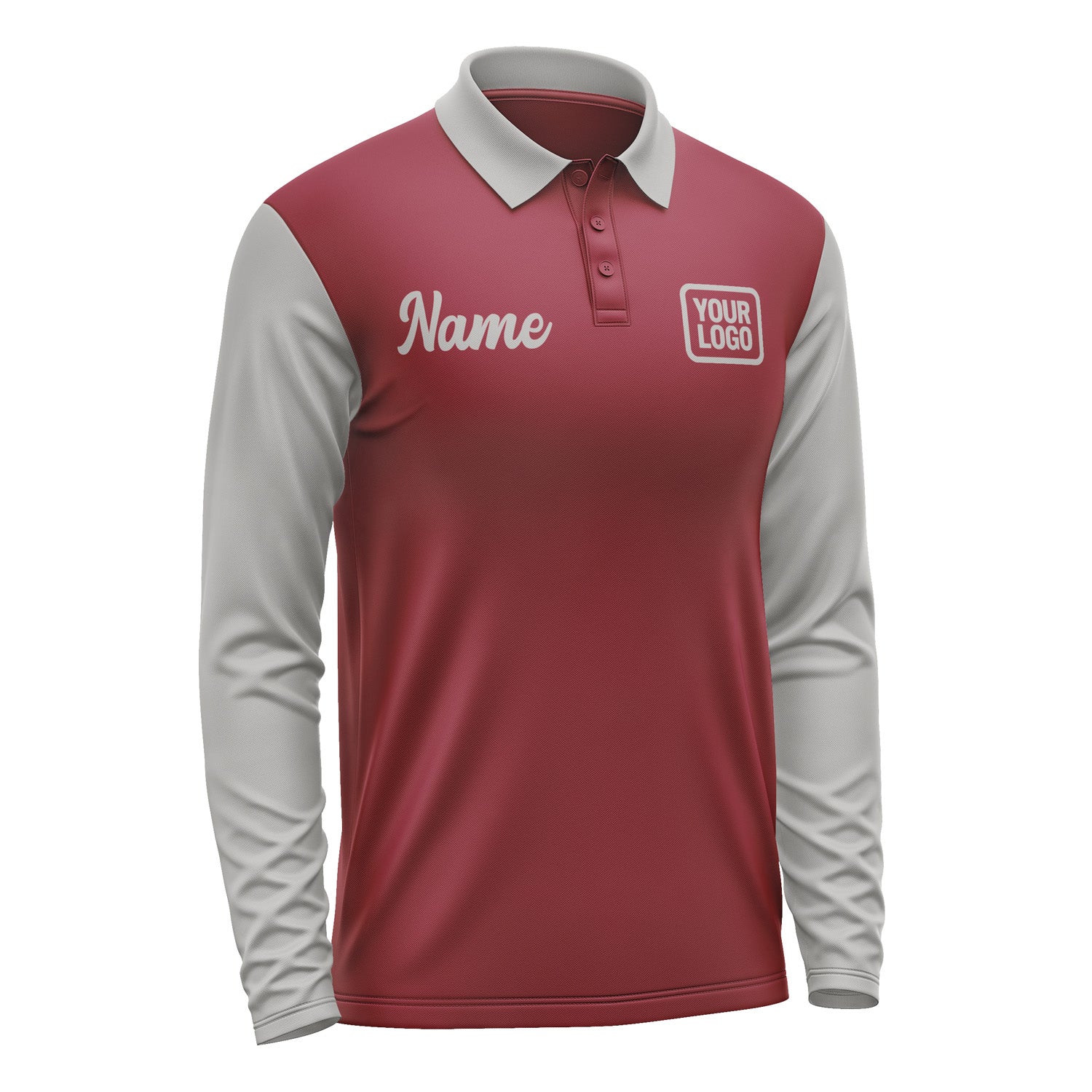 Custom Crimson Red Gray Long Sleeve Polo Shirt Pl150404B104