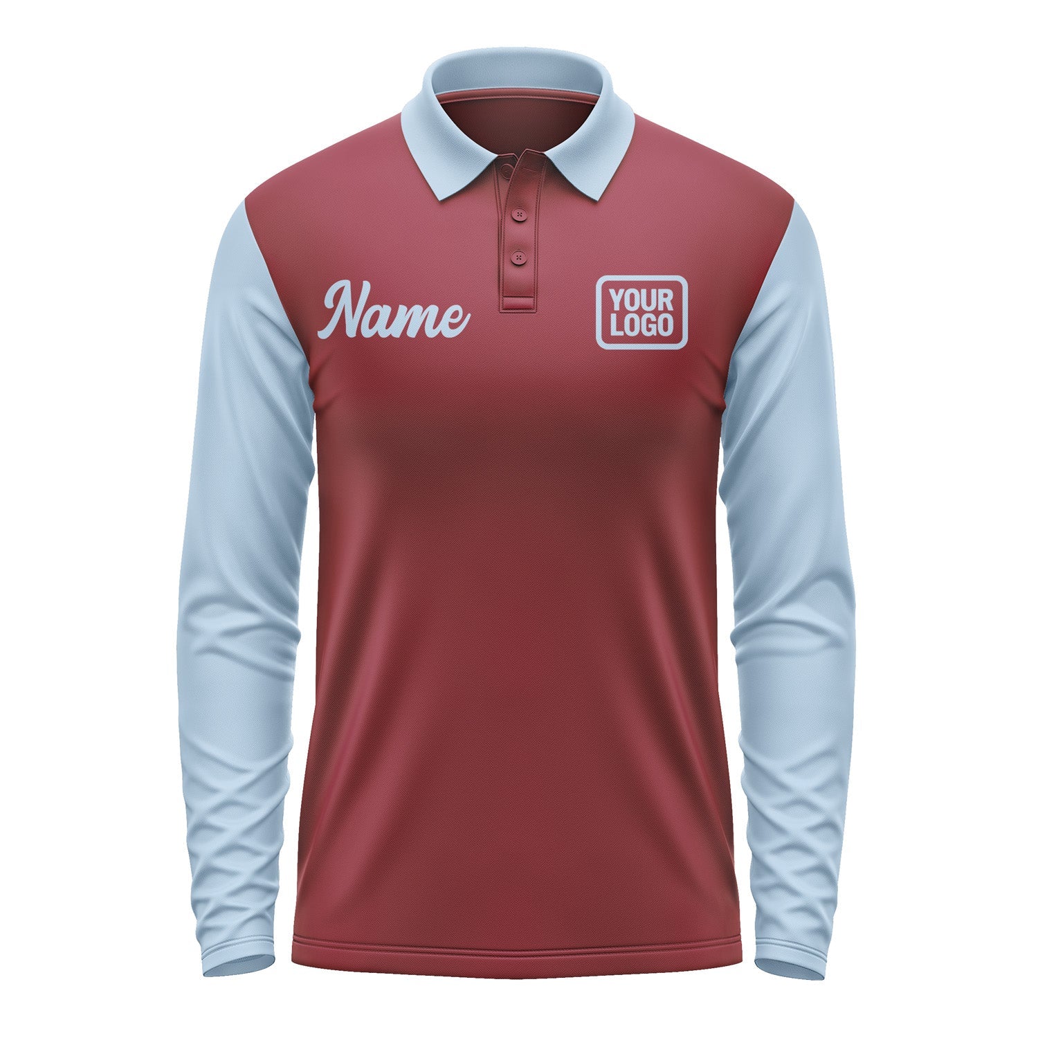 Custom Crimson Red Light Blue Long Sleeve Polo Shirt Pl150808B108