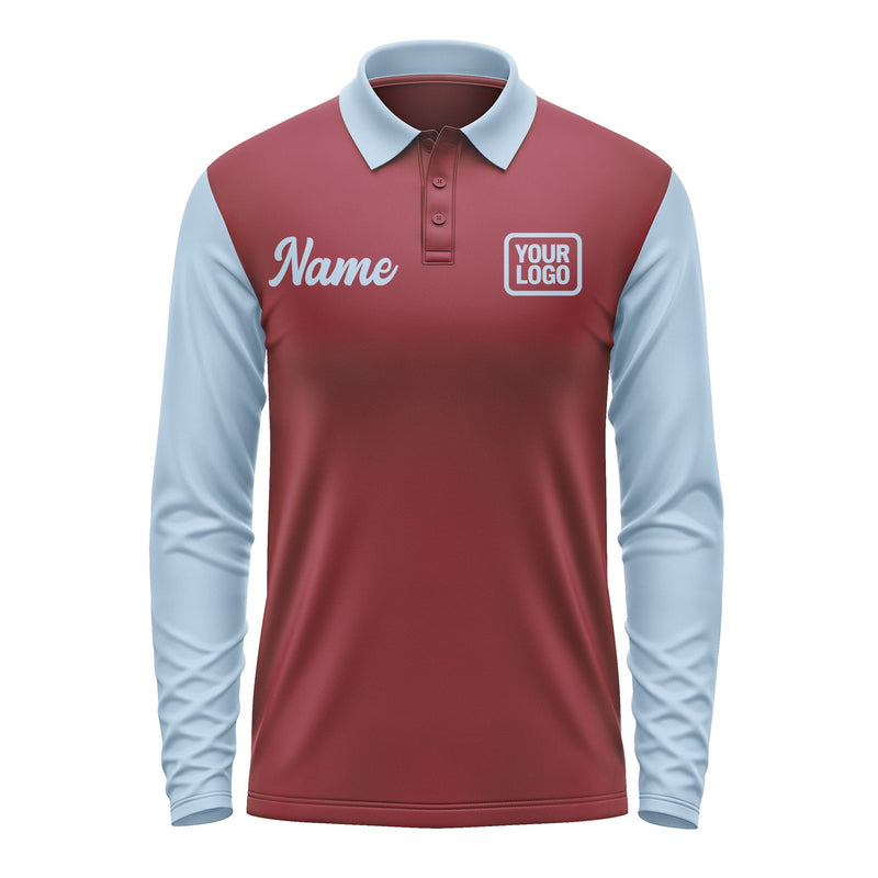 Custom Crimson Red Light Blue Long Sleeve Polo Shirt Pl150808B108