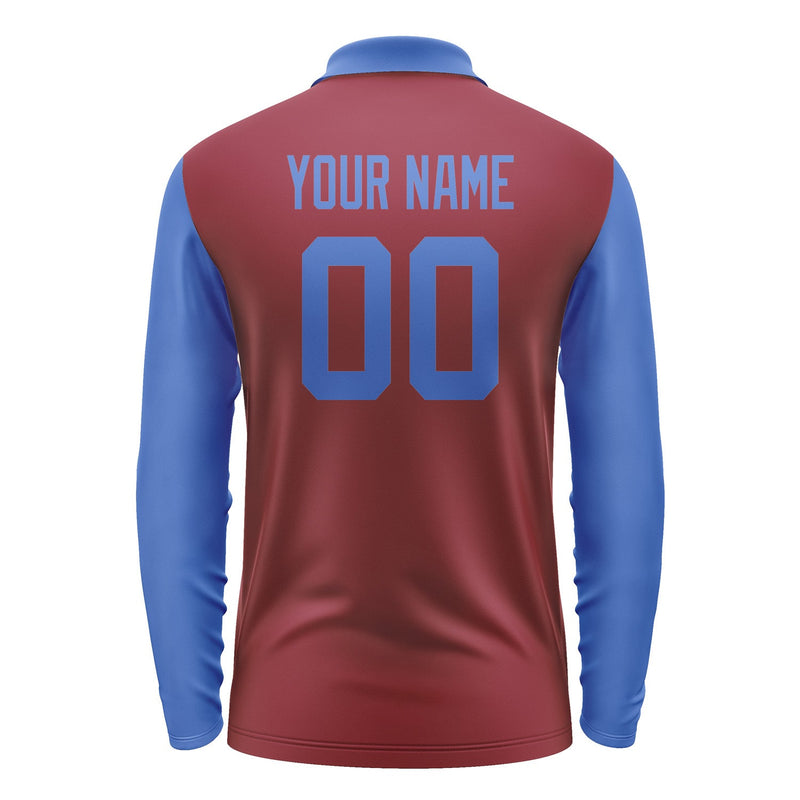 Custom Crimson Red Sky Blue Long Sleeve Polo Shirt Pl150909B109