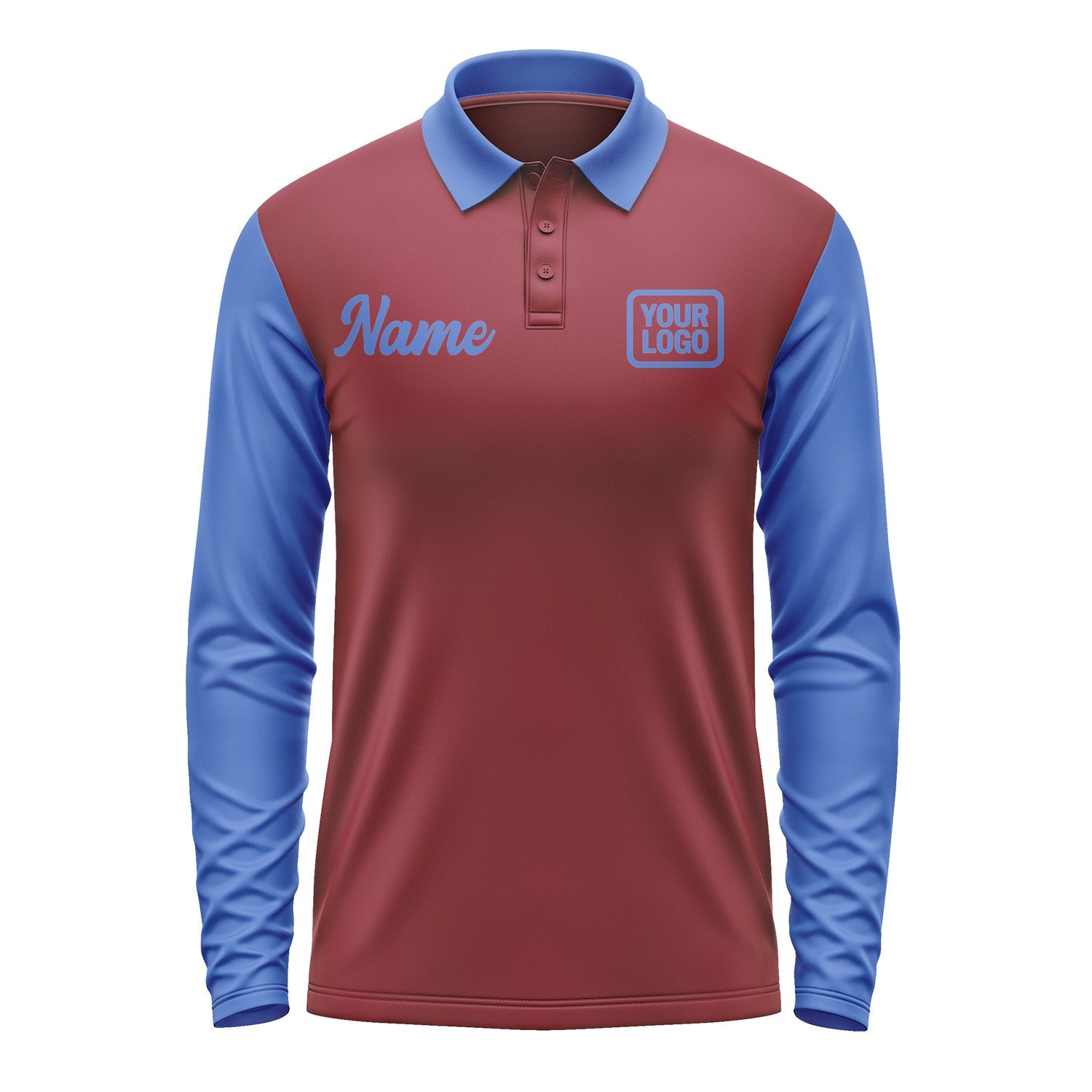 Custom Crimson Red Sky Blue Long Sleeve Polo Shirt Pl150909B109