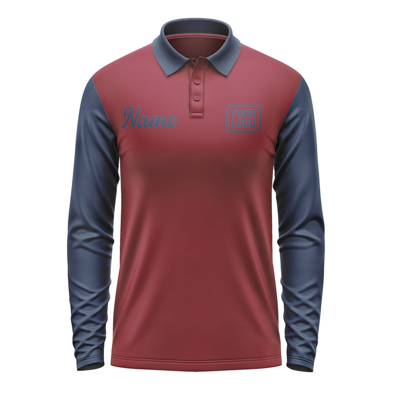 Custom Crimson Red Blue Long Sleeve Polo Shirt Pl151010B110