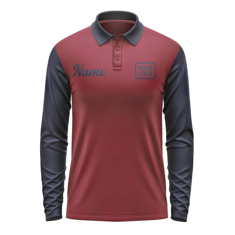 Custom Crimson Red Navy Long Sleeve Polo Shirt Pl151111B111