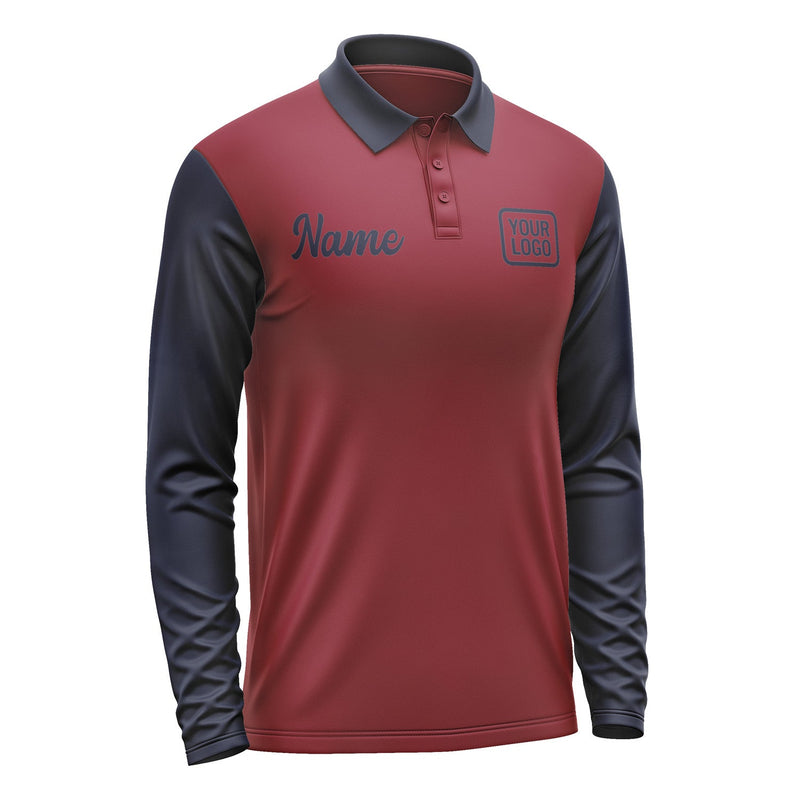 Custom Crimson Red Navy Long Sleeve Polo Shirt Pl151111B111