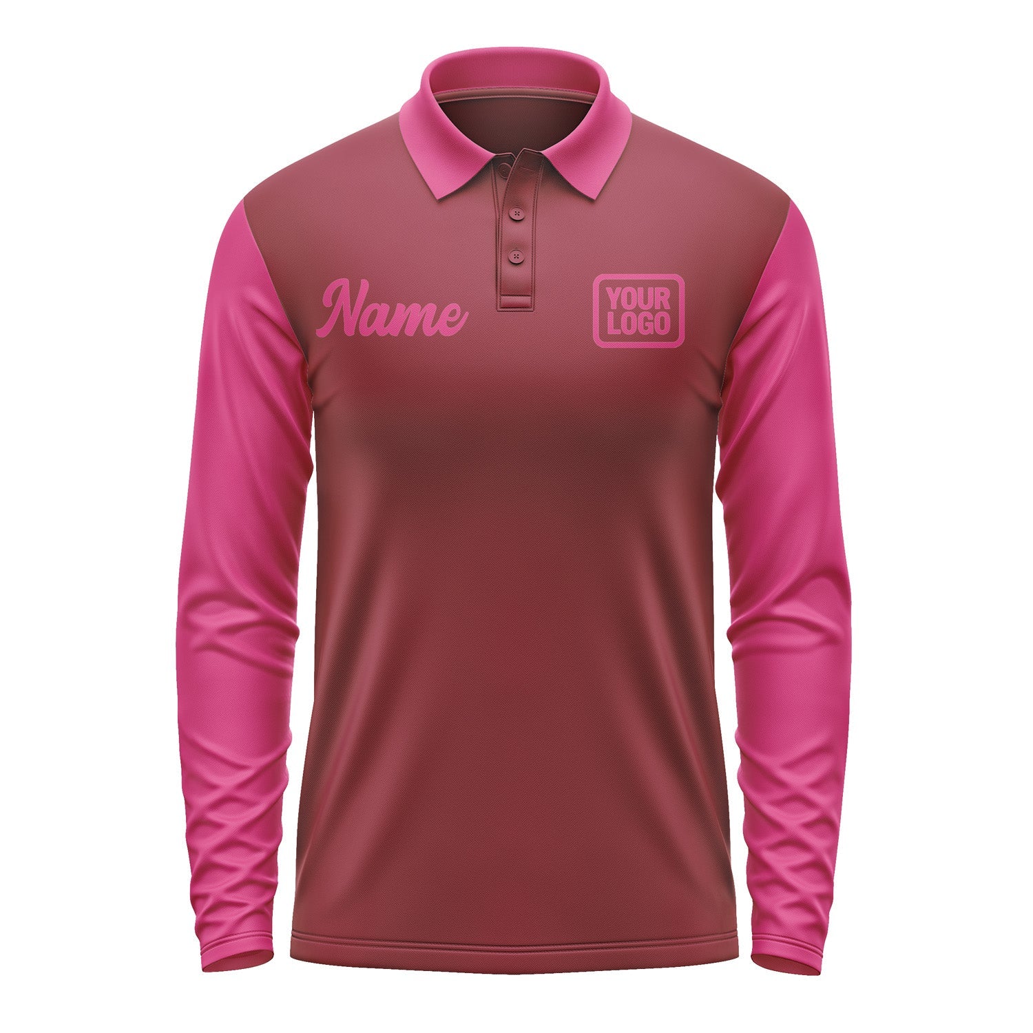 Custom Crimson Red Pink Long Sleeve Polo Shirt Pl151313B113