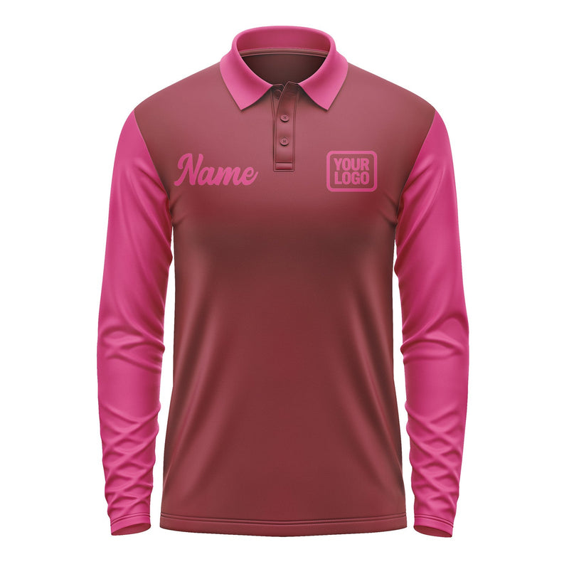 Custom Crimson Red Pink Long Sleeve Polo Shirt Pl151313B113