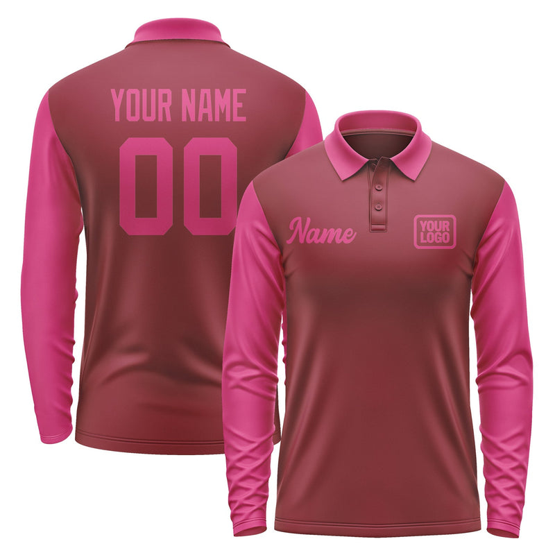 Custom Crimson Red Pink Long Sleeve Polo Shirt Pl151313B113