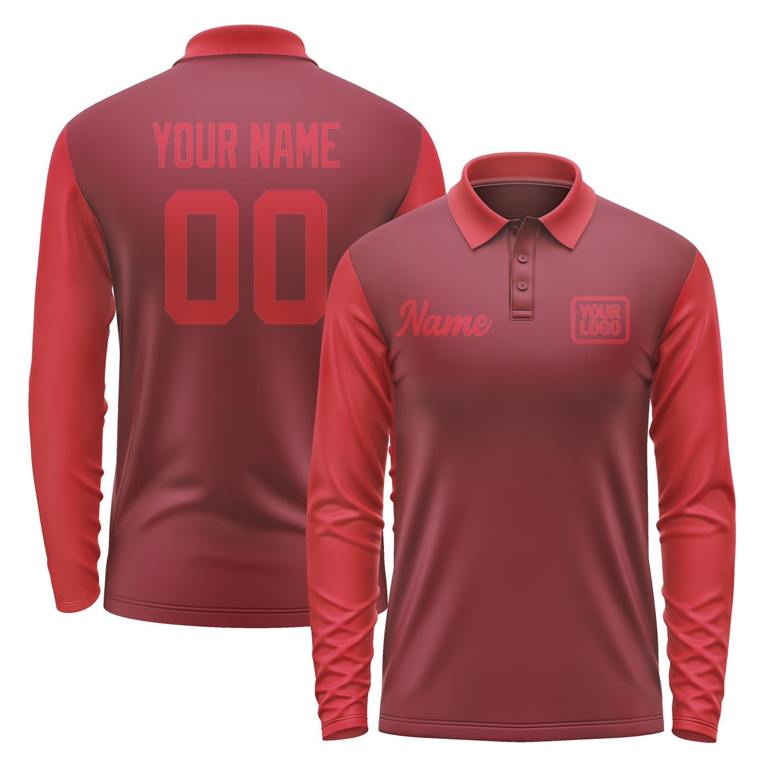 Custom Crimson Red Red Long Sleeve Polo Shirt Pl151414B114