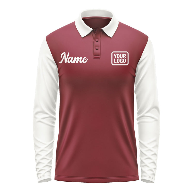 Custom Crimson Red White Long Sleeve Polo Shirt Pl151818B118