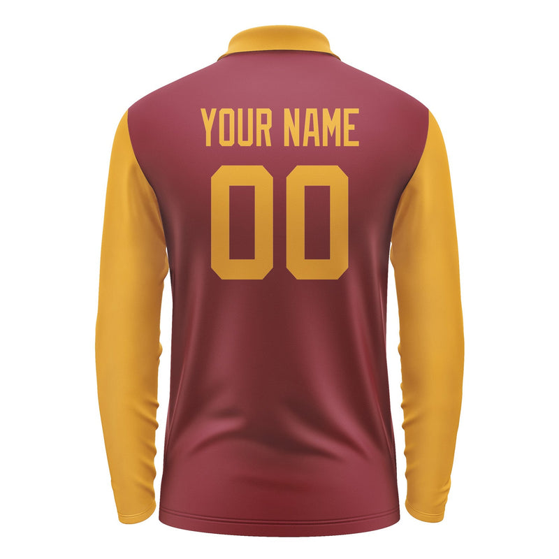 Custom Crimson Red Yellow Long Sleeve Polo Shirt Pl151919B119
