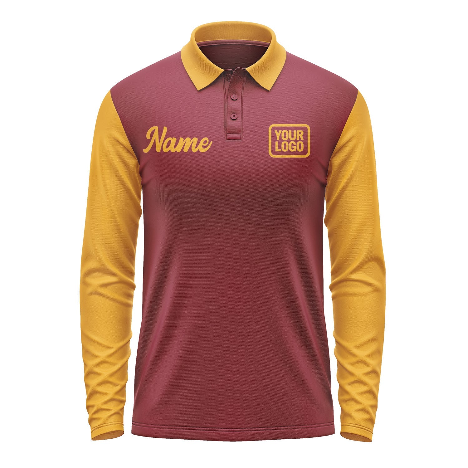 Custom Crimson Red Yellow Long Sleeve Polo Shirt Pl151919B119