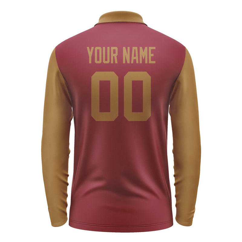 Custom Crimson Red Khaki Long Sleeve Polo Shirt Pl152222B122