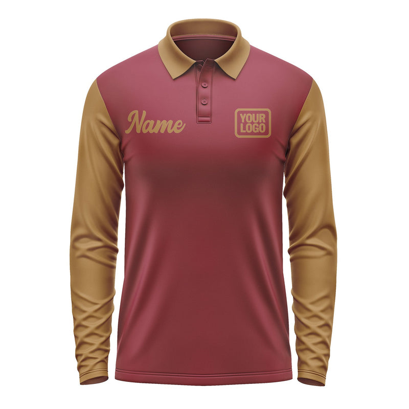 Custom Crimson Red Khaki Long Sleeve Polo Shirt Pl152222B122