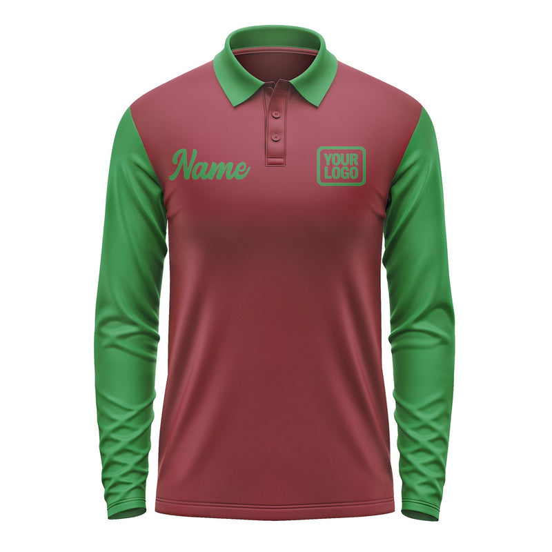 Custom Crimson Red Emerald Green Long Sleeve Polo Shirt Pl152424B124