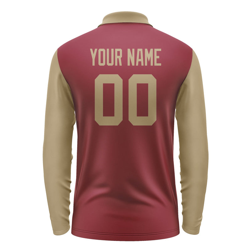 Custom Crimson Red Light Khaki Long Sleeve Polo Shirt Pl152525B125
