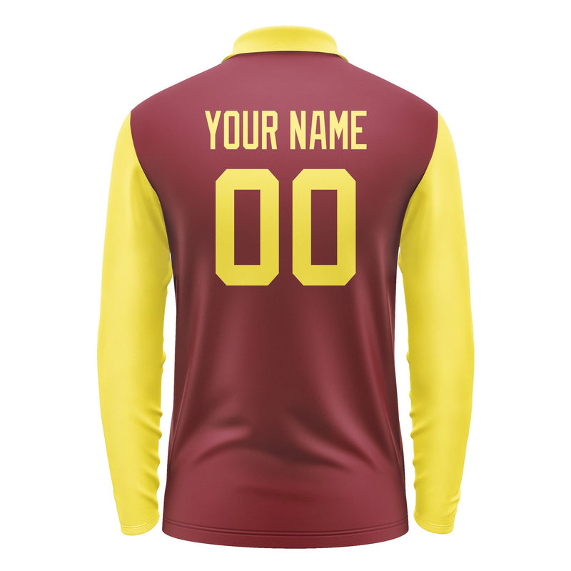 Custom Crimson Red Light Yellow Long Sleeve Polo Shirt Pl152626B126