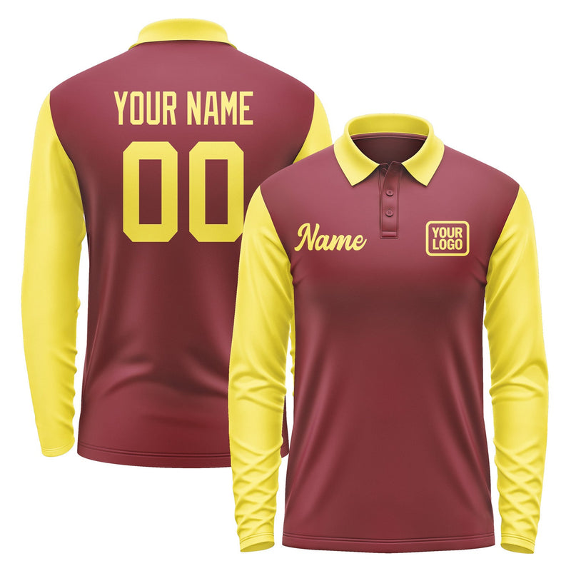 Custom Crimson Red Light Yellow Long Sleeve Polo Shirt Pl152626B126