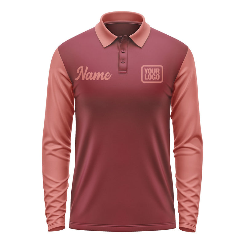 Custom Crimson Red Copper Rose Long Sleeve Polo Shirt Pl152929B129
