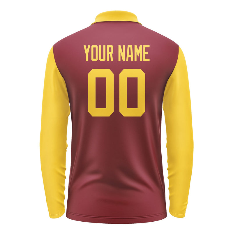 Custom Crimson Red Gold Long Sleeve Polo Shirt Pl153030B130