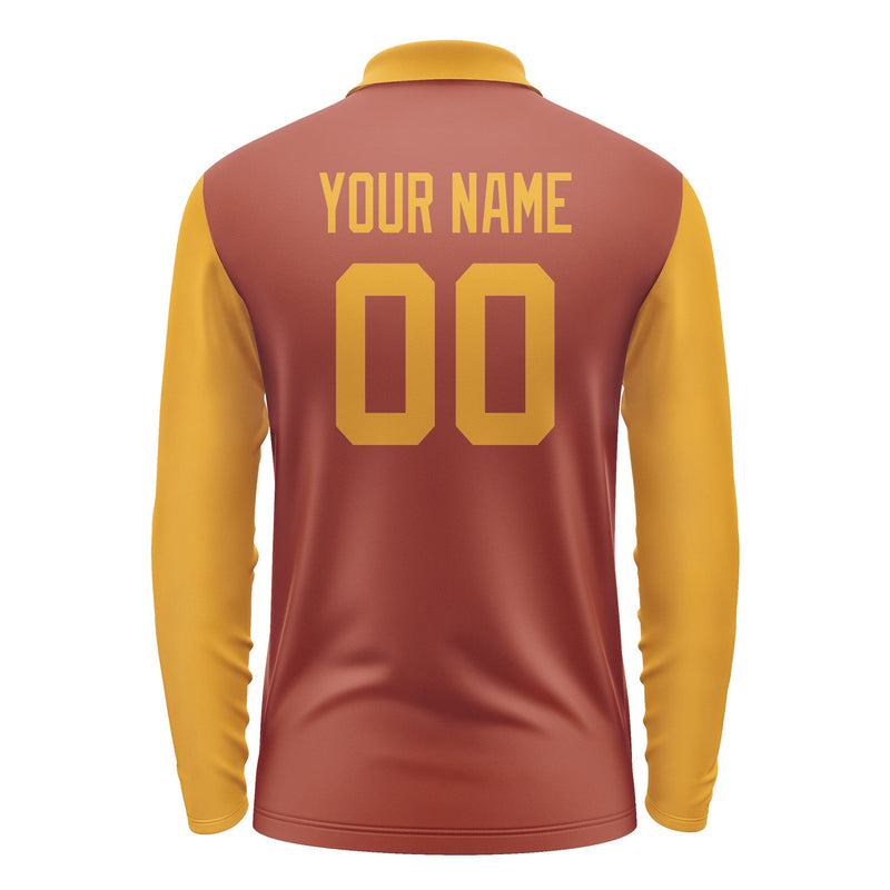 Custom Coral Red Yellow Long Sleeve Polo Shirt Pl161919B119