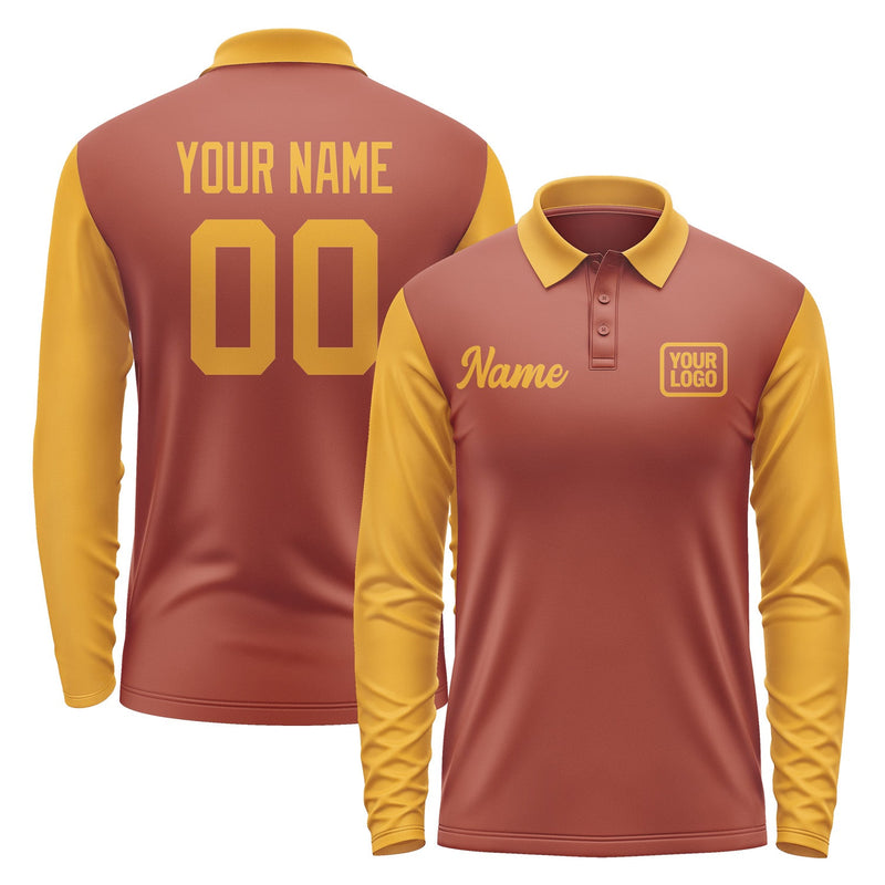 Custom Coral Red Yellow Long Sleeve Polo Shirt Pl161919B119