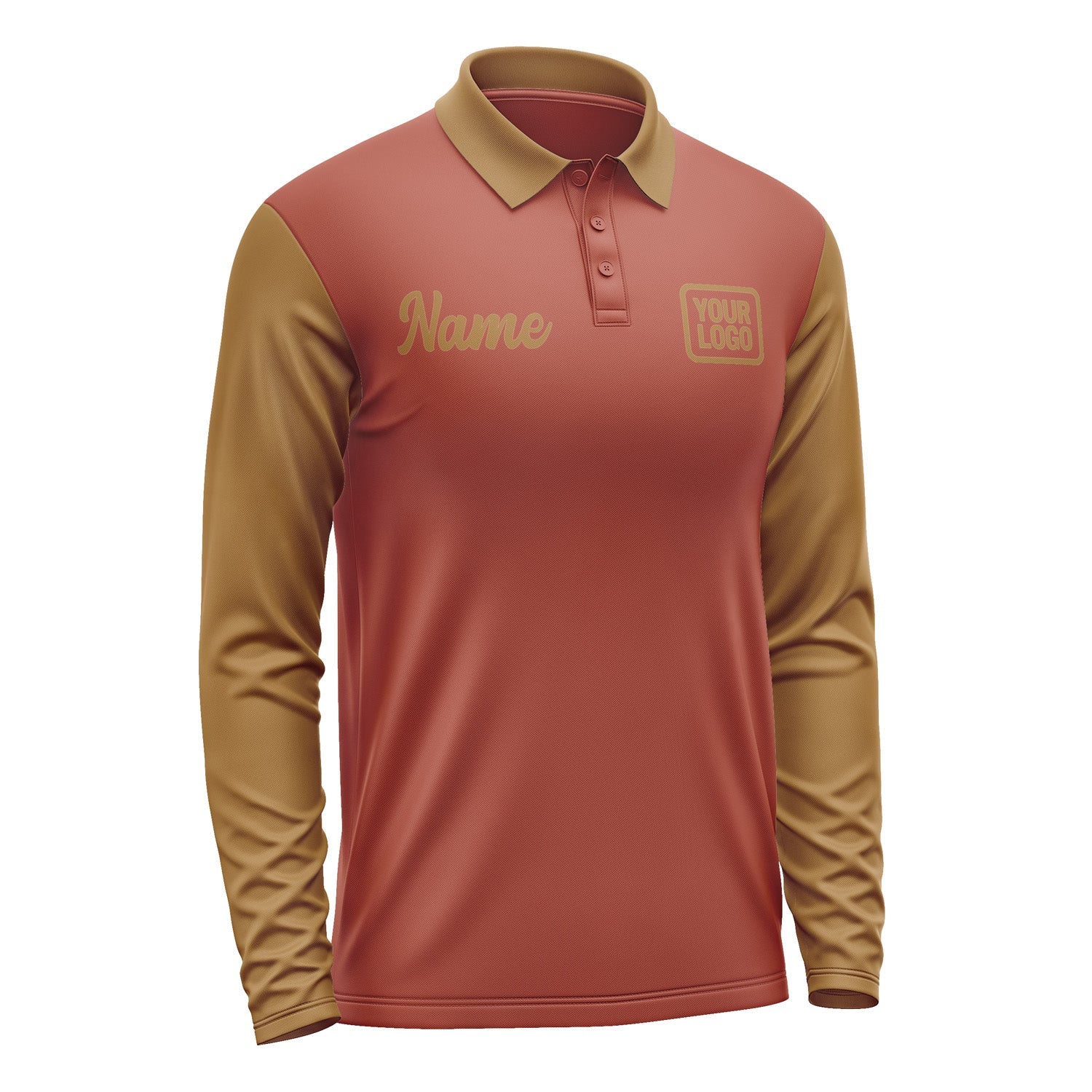 Custom Coral Red Khaki Long Sleeve Polo Shirt Pl162222B122