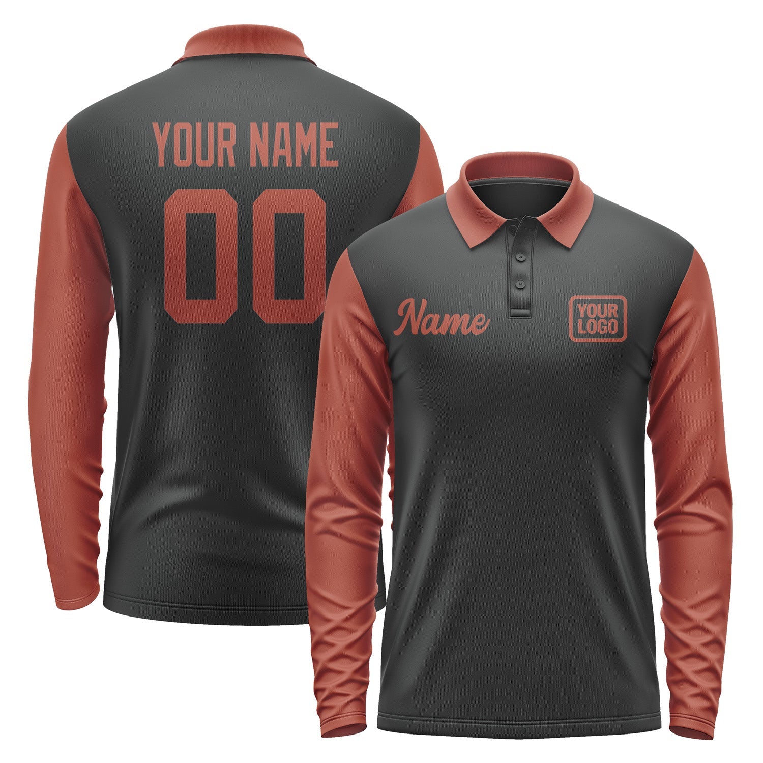 Custom Black Coral Red Long Sleeve Polo Shirt Pl171616B116